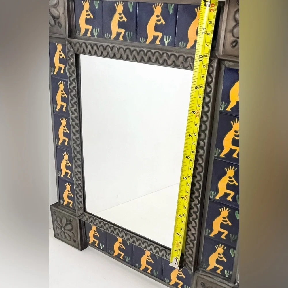 Vintage Ornate Natural Tin & Mexican Tile Mirror